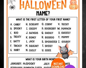 Halloween Name Game WITH Name Tags & Sign, Halloween Party Game, Halloween Game for Kids and Adults, Halloween Activity