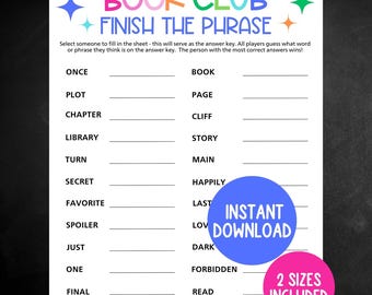 Book Club Game, Printable Reading Group Game, Book Club Icebreaker Game for Kids and Adults, Book Club Activity, Book Party Game
