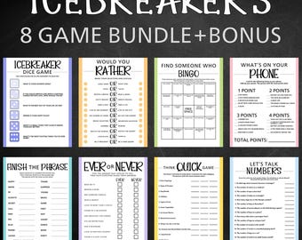 Paquete de juegos para romper el hielo, temas de conversación imprimibles, juegos para iniciar una fiesta en colores pastel, juegos para romper el hielo
