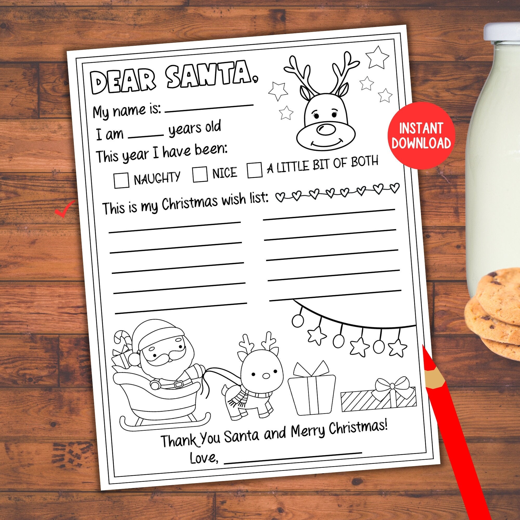 Letter to Santa Coloring Page, Printable Dear Santa Letter, Kids ...