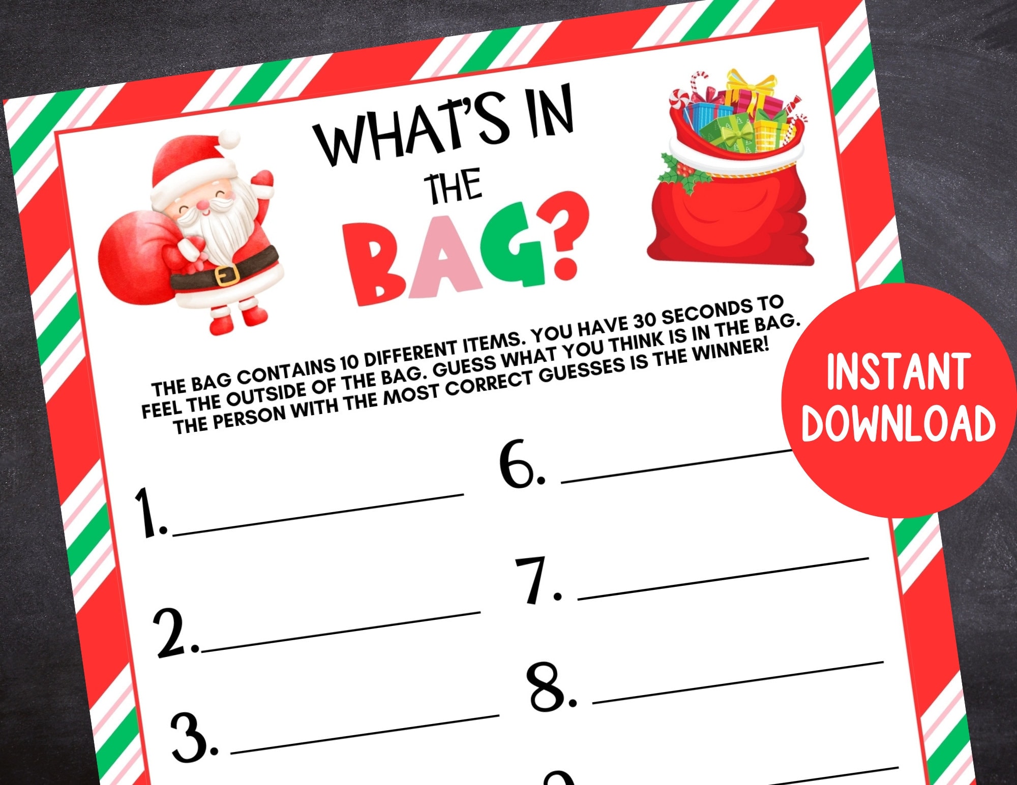 What s in the bag christmas game printable christmas party game