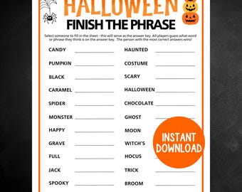 Halloween Game, Printable Halloween Finish the Phrase Game, Halloween Party Game, Halloween Activity for Kids and Adults