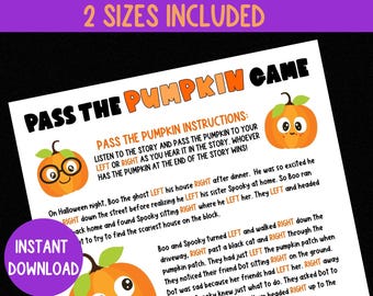 Pass The Pumpkin Halloween Game, Printable Halloween Left Right Game, Easy Halloween Game for Kids and Adults, Halloween Birthday Party Game