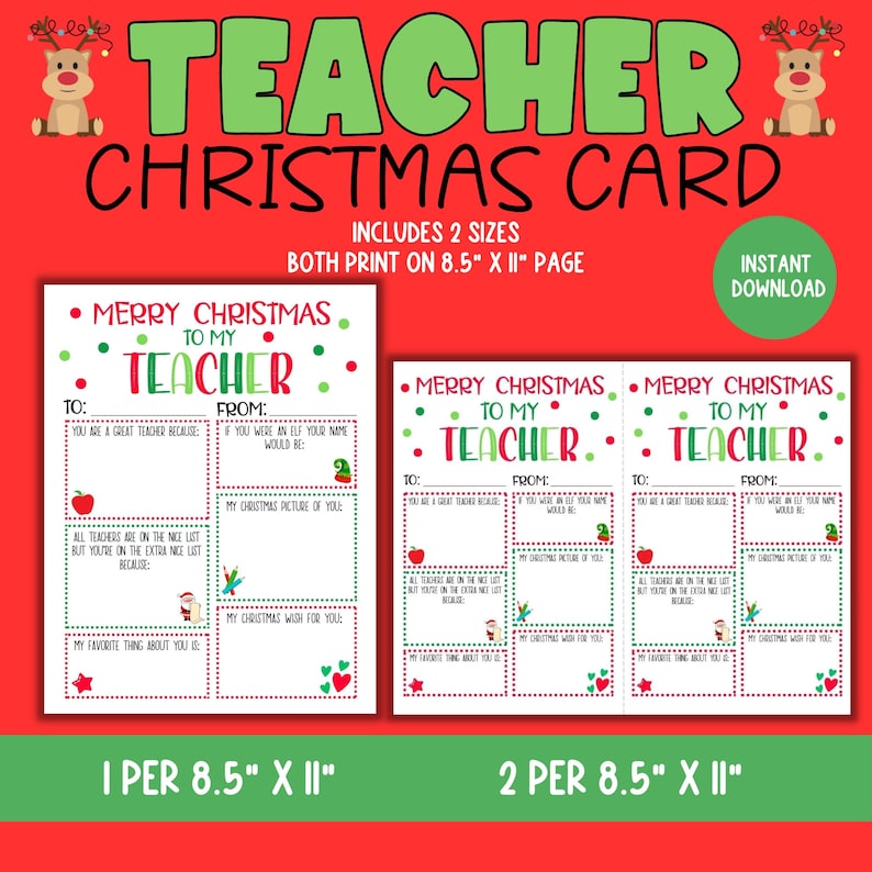 Teacher Christmas Card Printable Kids Christmas Card For Teachers Teacher christmas card printable kids christmas card for teachers