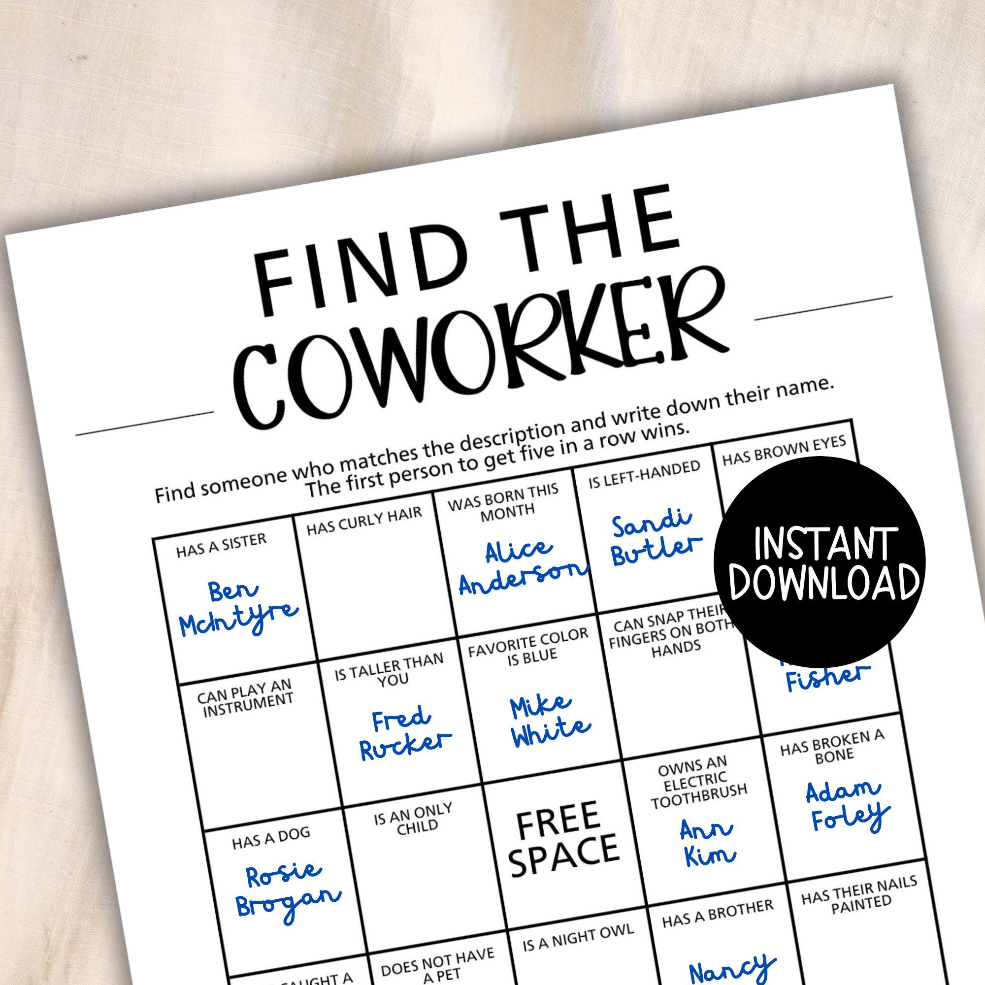 Employee Ice Breaker Game, Printable Office Party Game, Get to Know