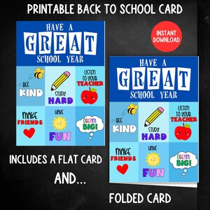 Tarjeta imprimible de regreso a la escuela, tarjeta de maestro, tarjeta del primer día de clases, feliz primer día de clases, que tenga un gran año escolar, niños 1er día