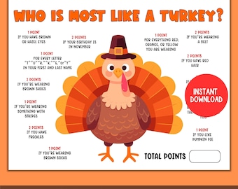 Printable Thanksgiving Game, Classroom Game for Thanksgiving, Office Party and Icebreaker Game, Family Thanksgiving Dinner Game