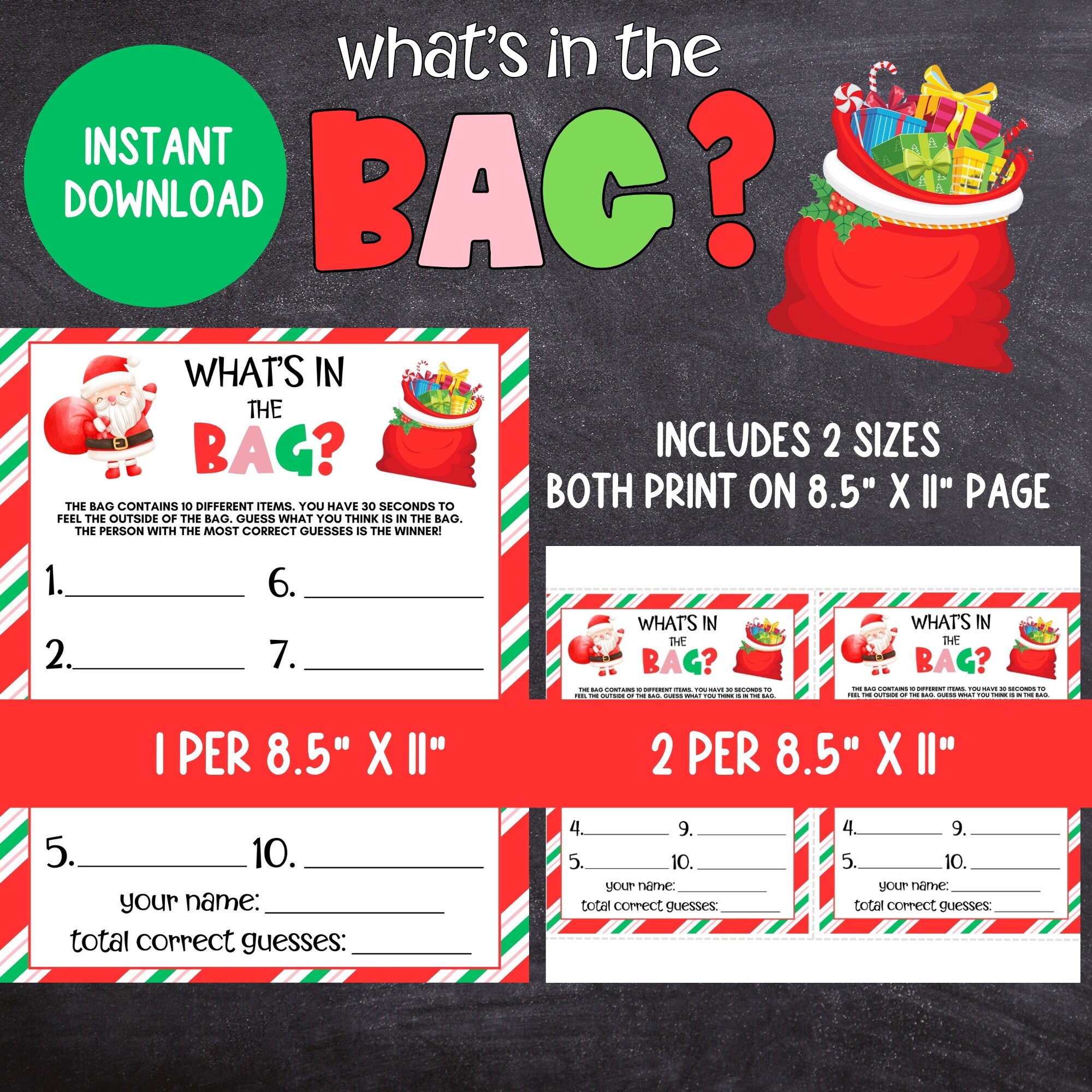 What's in the Bag Christmas Game, Printable Christmas Party Game