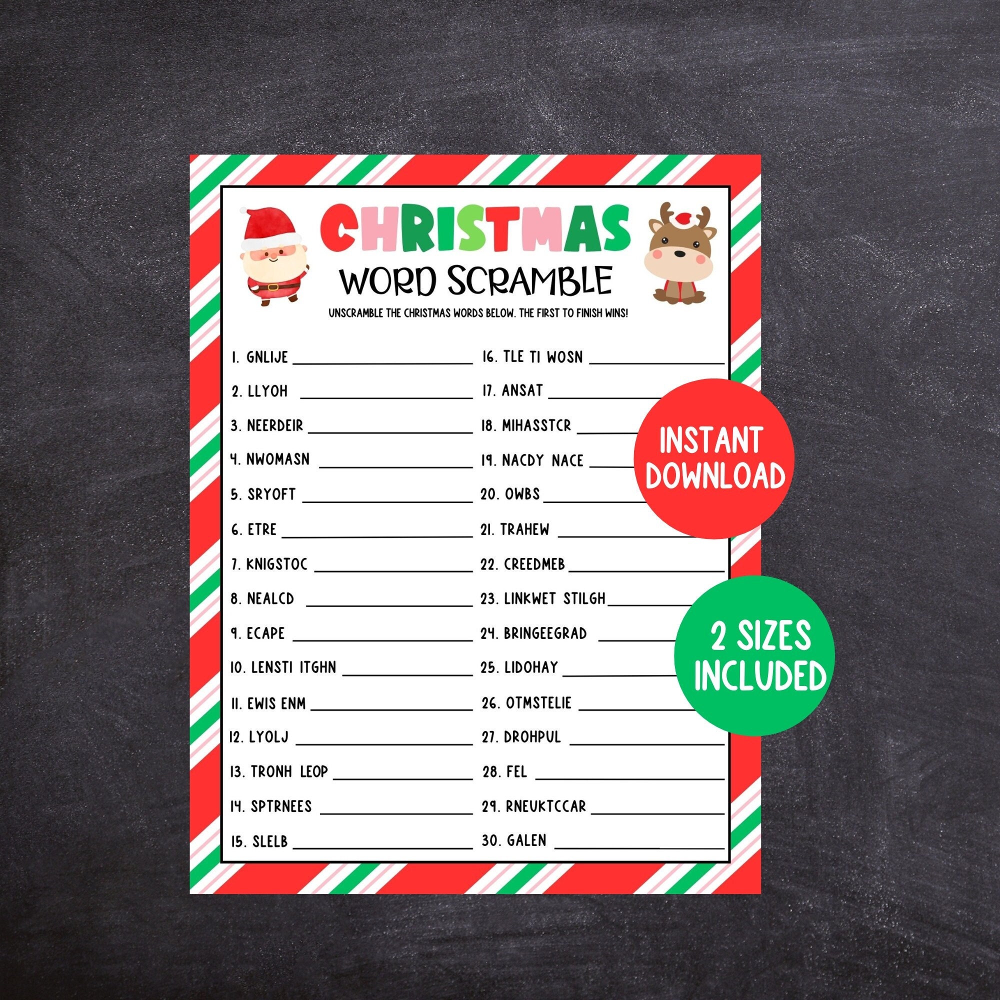 Christmas Word Scramble Printable - Il Fullxfull.5571817042 Dif9 