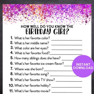 How Well Do You Know the Birthday Girl, Birthday Game for Girls ...