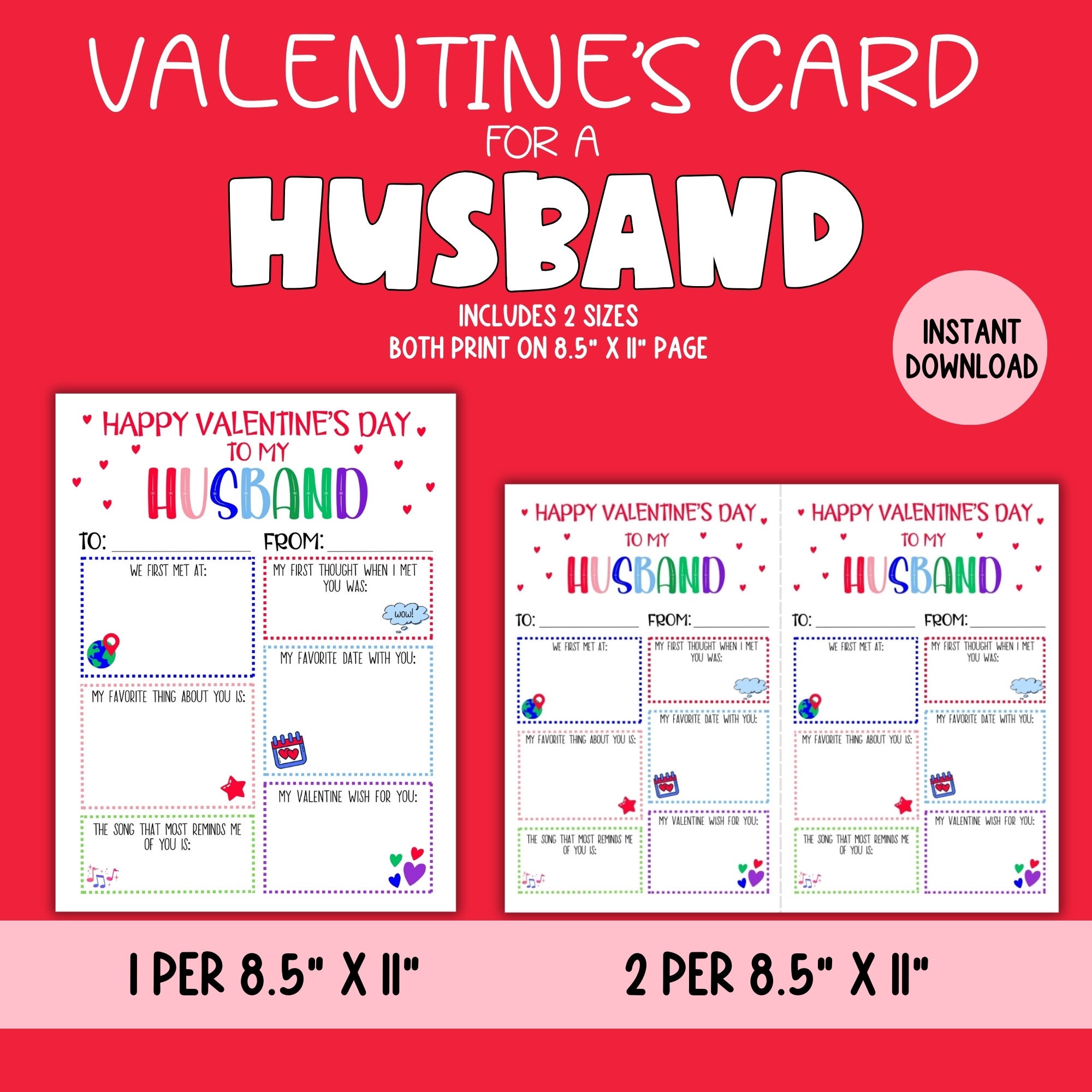 Valentines Card for Husband, Printable Husband Valentines Card, Keepsake for Husband, Fill in ...