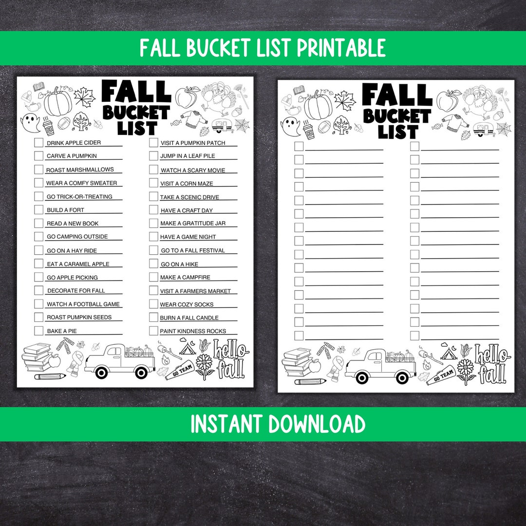 Printable Fall Bucket List, Fall Coloring Activities Checklist ...