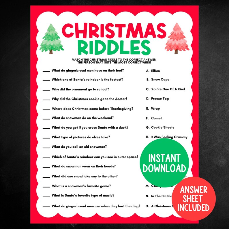 Christmas Riddle Game, Printable Christmas Party Game, Easy Christmas ...