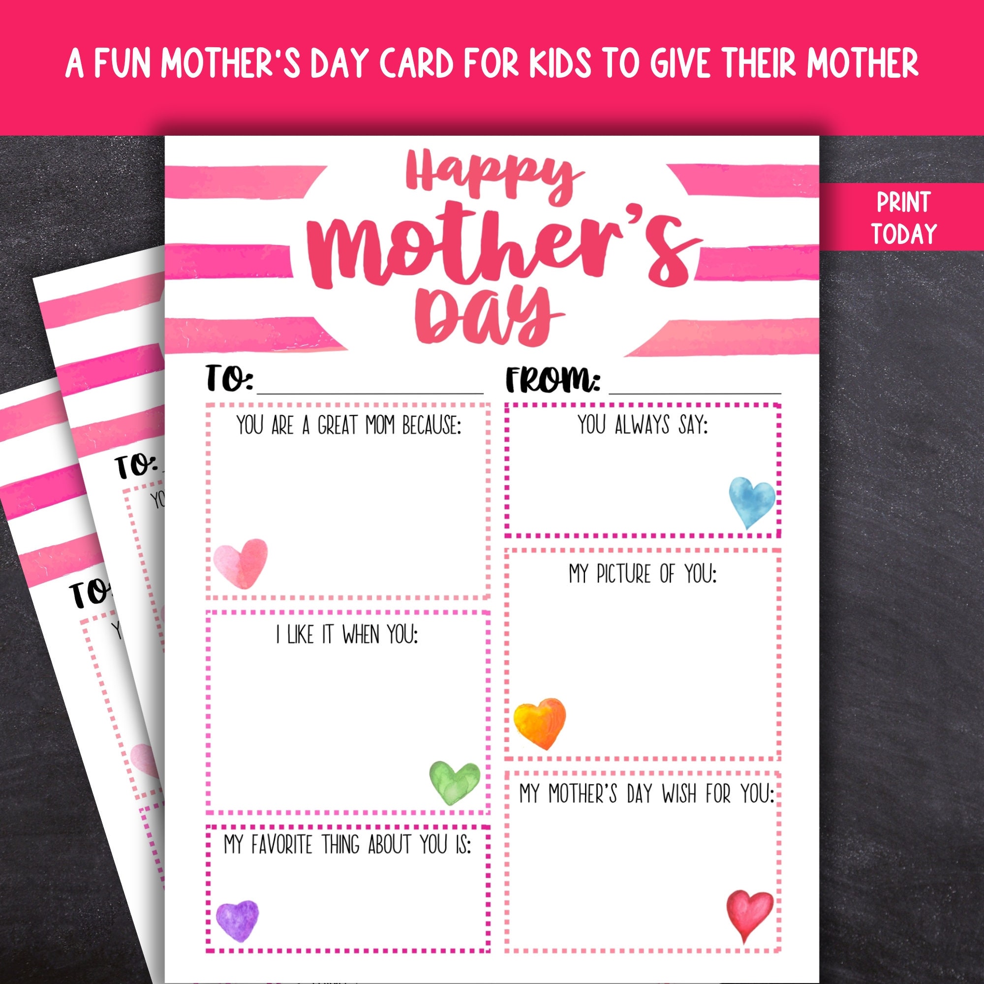 Mother's Day Card for Kids, Printable Kids Mother's Day Card, Mother ...