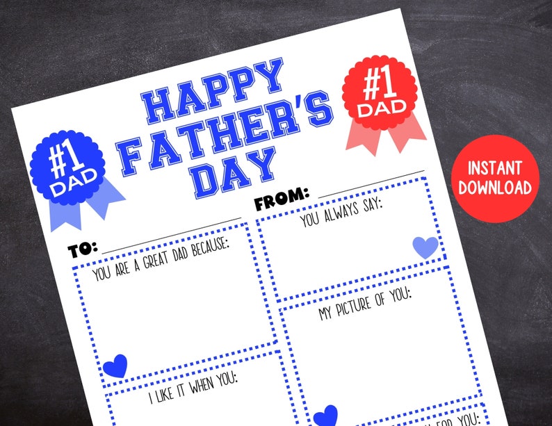 Fathers Day Card From Kids, Printable Kids Father's Day, Fill in the ...