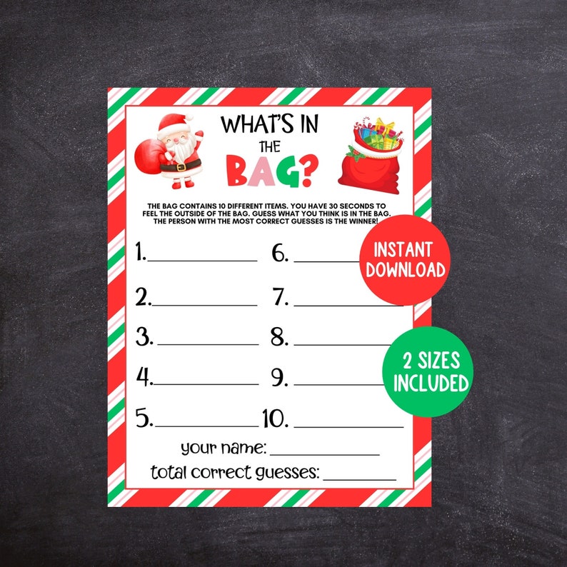 What's in the Bag Christmas Game, Printable Christmas Party Game
