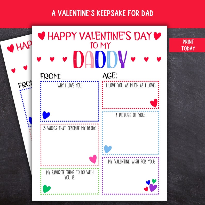Kids Valentines Card for Daddy, Printable Daddy Valentines Card ...