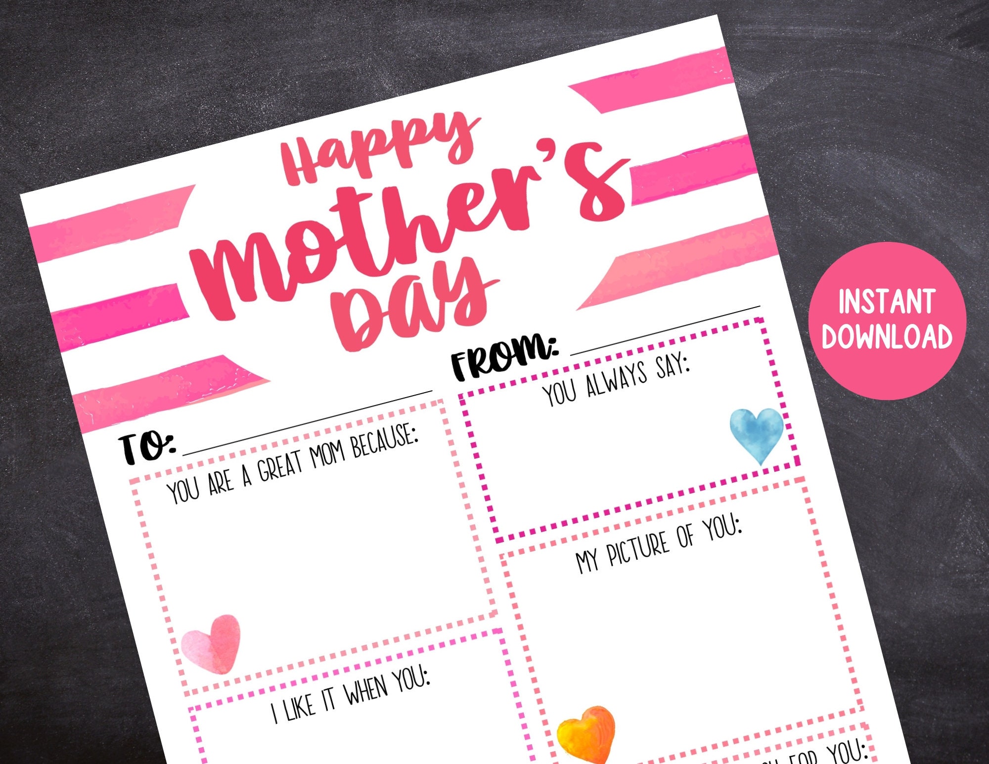 Mother's Day Card for Kids, Printable Kids Mother's Day Card, Mother ...