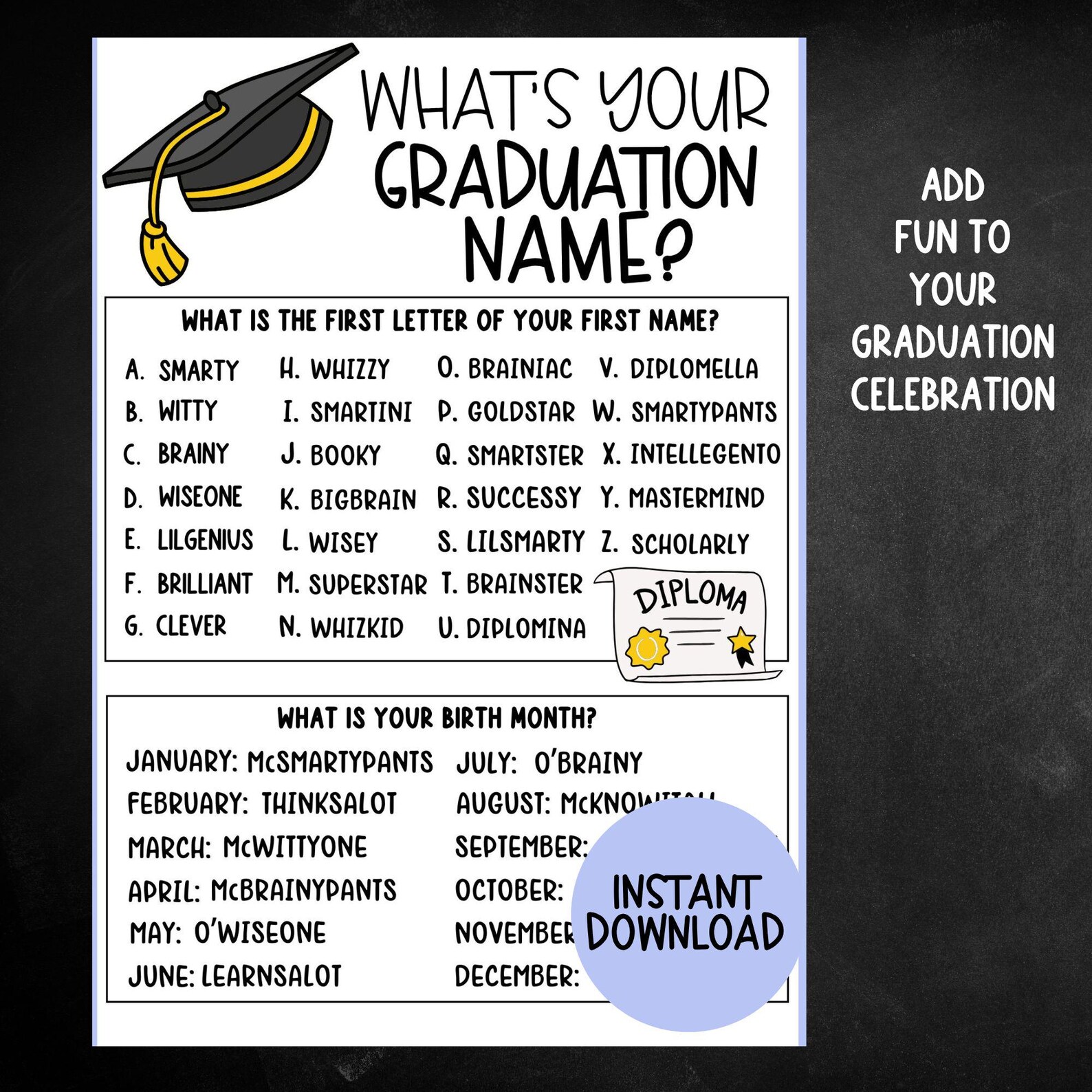 Graduation Name Guide Graduation Name Game WITH Name Tags & Sign, Graduation Party Game ...