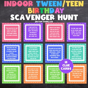 Birthday Scavenger Hunt for Tweens and Teens, Indoor Birthday Treasure Hunt for Older Kids, Printable Birthday Game, Indoor Scavenger Hunt