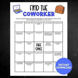 Employee Ice Breaker Game, Printable Office Party Game, Get to Know Your Coworker Game, Team Building Game, Human Bingo Game