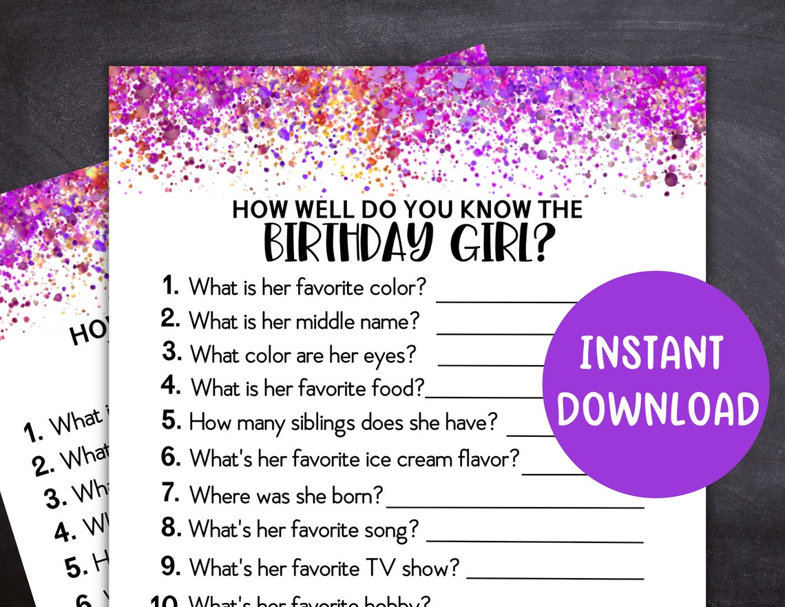 How Well Do You Know the Birthday Girl, Birthday Game for Girls ...
