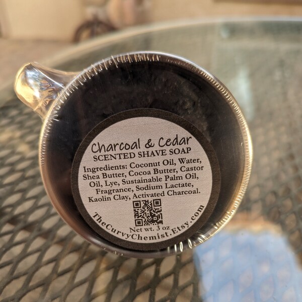 3 oz Charcoal & Cedar Scented Shave Soap in Stainless Steel Shave Cup  - Handmade in AZ in Small Batches - Optional Shaving Brush Available