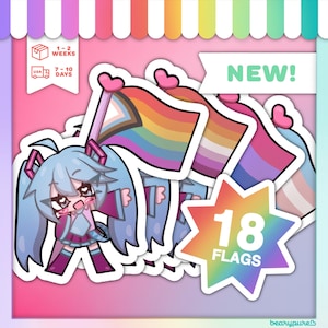 ¡NUEVO DISEÑO! Pegatinas con la bandera LGBTQIA+ de Hatsune Miku / Vocaloid, Anime, Lesbiana, Gay, Bi, Trans, Asexual, Orgullo Progresista