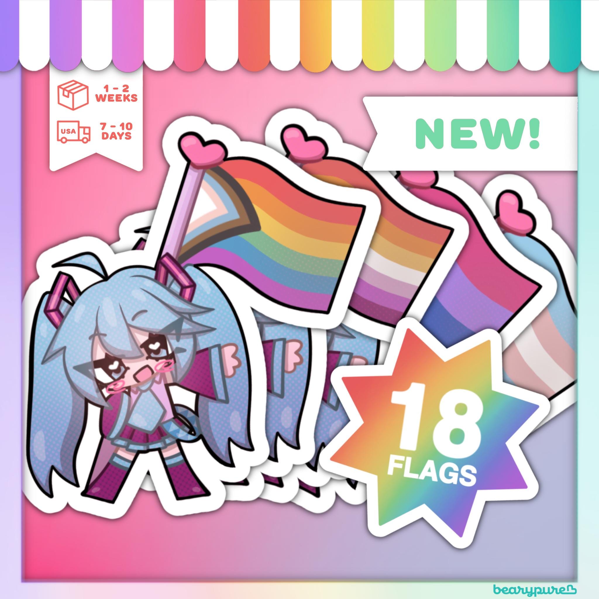 NEW DESIGN! Hatsune Miku LGBTQIA+ Flag Stickers | Hatsune Miku, Vocaloid, Anime, Lesbian, Gay, Bi, Trans, Ace, Progressive Pride