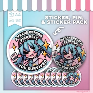 Pegatinas y pin de Hatsune Miku "Una persona trans orinó aquí" / Hatsune Miku, Vocaloid, Anime, Transgénero, Orgullo progresivo