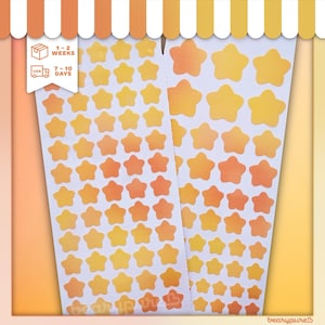 Yellow and Orange Deco Sticker Sheet | Stars, Sparkle | Decoration, Scrapbooking, Multisize, Cute, Aesthetic