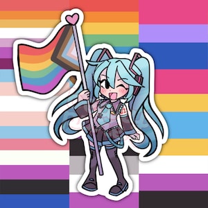 限定販売！初音ミク LGBTQIA+ フラッグステッカー | 初音ミク、ボーカロイド、アニメ、レズビアン、ゲイ、バイセクシャル、トランスジェンダー、エース、プログレッシブ・プライド