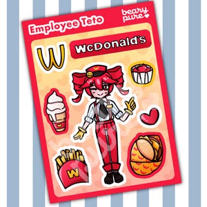 限定販売！メズメライザー従業員テトステッカーシート | メズメライザー、マクドナルド、初音ミク、重音テト、ボーカロイド、Utauloid