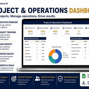 Excel Sheet Project & Operations Dashboard Template | KPI Tracker, Status Report, Management, Business Analyst