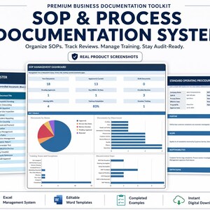 SOP Management System: Excel Document Control, Review Calendar, Training Tracker and Word Templates