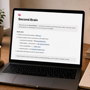 Notion Second Brain Template | Knowledge Management System | Note Taking Productivity Planner | Instant Download