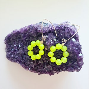 CITRUS| Lemon quartz gemstone bead hoop earrings, handmade by Veda