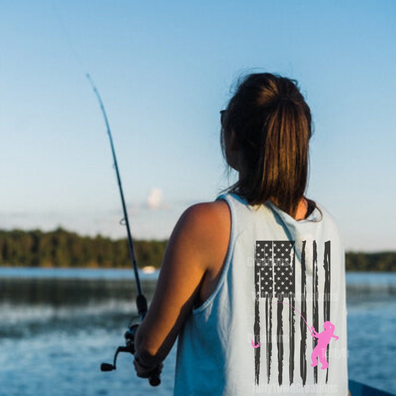 American Flag Female Fisher Casting Digital Design - Etsy