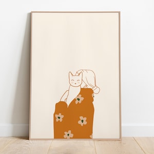 Kitty Cuddles Print, Cat Lover Art Print, Cat Print Poster, Cat Illustration Art Print, Cute Cat Print, Printable Wall Art, Digital Download