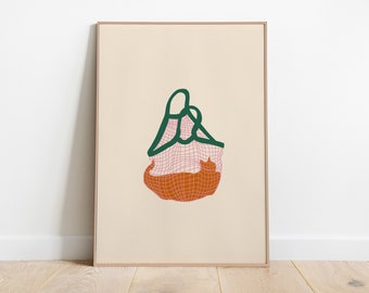 Cat in Produce Bag Art Print: Minimalist Cat Lover Gift (Digital Download)