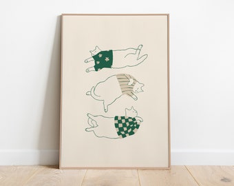 Stampa artistica con gatti in maglione, regalo per gli amanti dei gatti (download digitale)