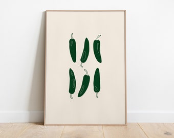 Jalapeno Print, Vegetable Art Print, Kitchen Wall Art, Food Art, Jalapeno Peppers Poster, Digital Download