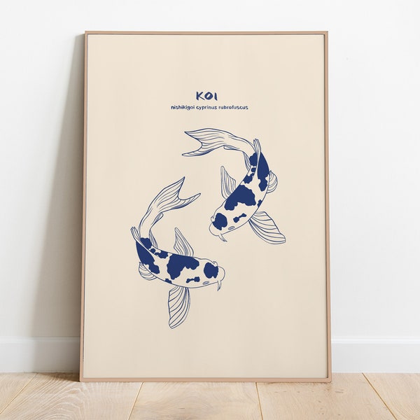 Impresión de peces Koi, arte de pared Koi, impresión japonesa imprimible, impresión digital de peces, pintura de peces Koi, cartel de peces, descarga digital