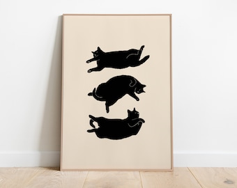 Lámina artística de gato perezoso: regalo minimalista para amantes de los gatos (descarga digital)