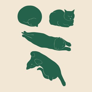 Sleeping Cat Illustrated Art Print, Cat Art Print Poster, Cat Lover Art ...