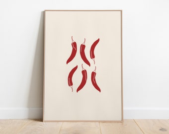 Rote Chilischoten Kunstdruck: Minimalistisches Küchendekor (Digitaler Download)