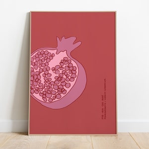 Pomegranate Print, Fruit Art Print, Minimalist Pomegranate Poster, Fruit Market Printable Art, Abstract Poster, Modern Art, Digital Download image 1
