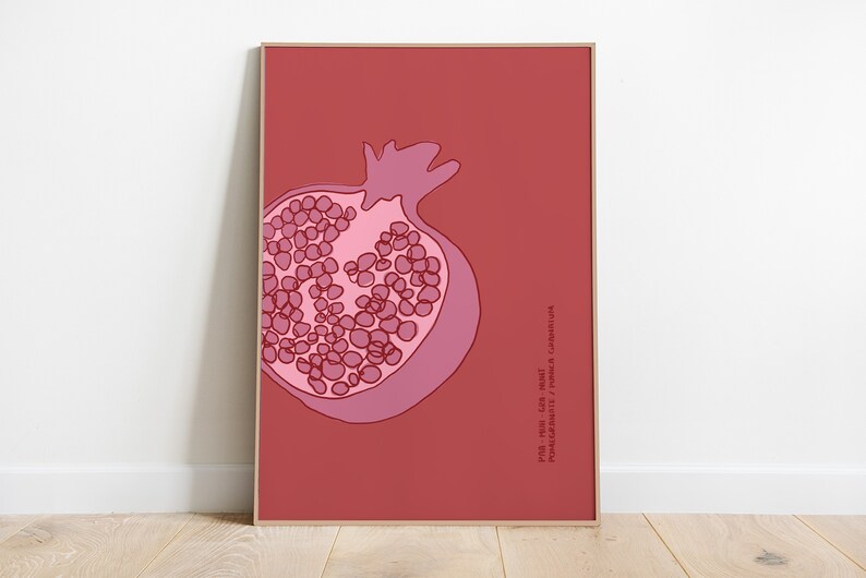 Pomegranate Print, Fruit Art Print, Minimalist Pomegranate Poster, Fruit Market Printable Art, Abstract Poster, Modern Art, Digital Download image 1