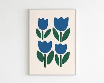 Chunky Tulip Art Print: Blue Floral Botanical Wall Art (Digital Download)