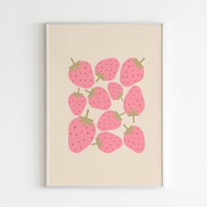 Strawberry Dreams Print, Strawberry Wall Art, Cute Strawberry Print, Fruit Print, Strawberry Poster, Minimal Print, Digital Download